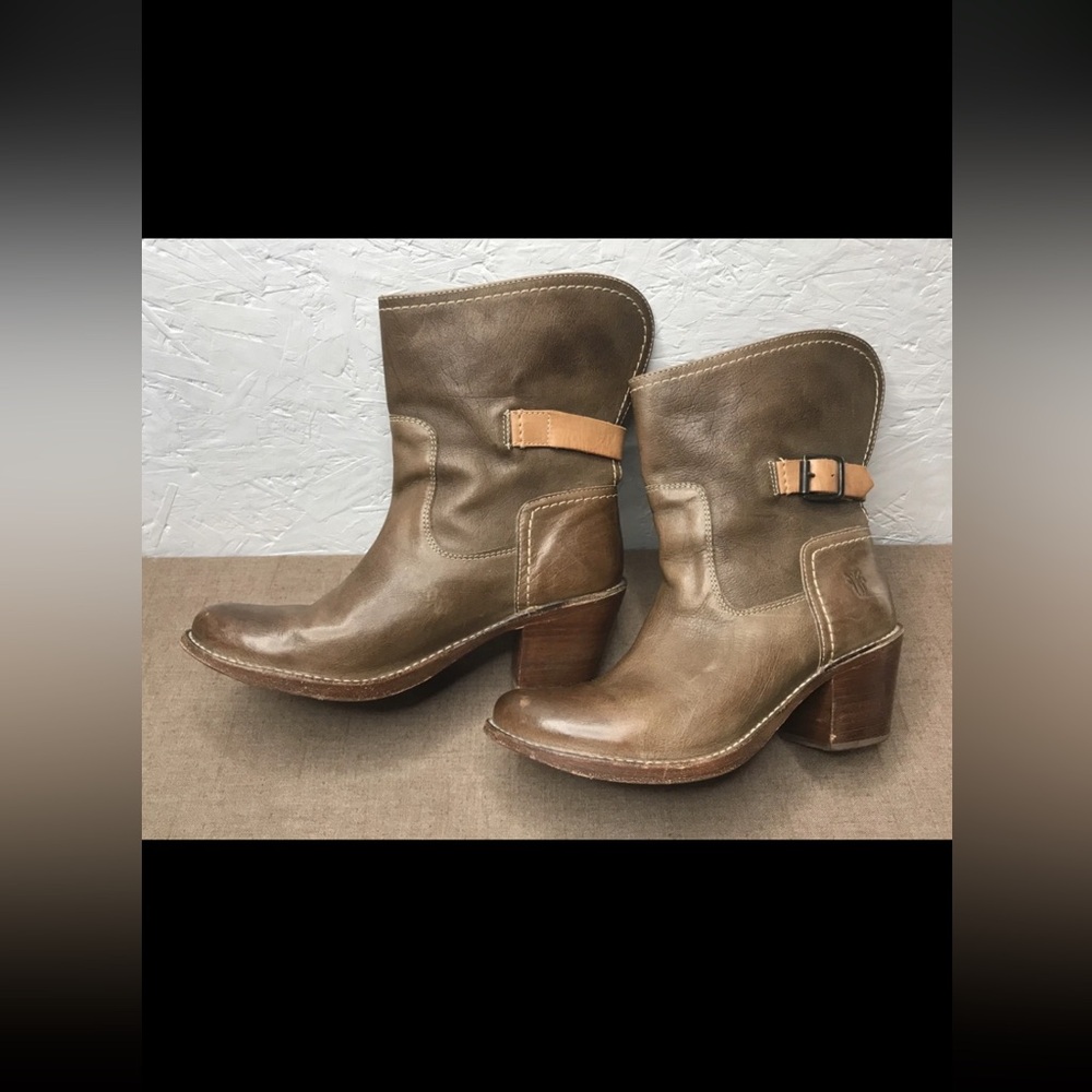 Frye Carmen Shortie Women's Boots Moto Biker Heeled Brown Leather Size 7B